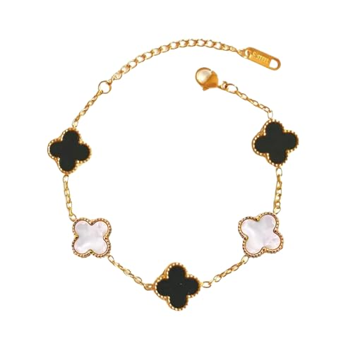 Trendy Clover Bracelet ( Black & White ) 18K GOLD PLATED ANTI TARNISH BRACELET