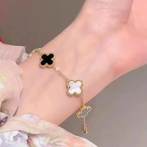Trendy Clover Bracelet ( Black & White ) 18K GOLD PLATED ANTI TARNISH BRACELET