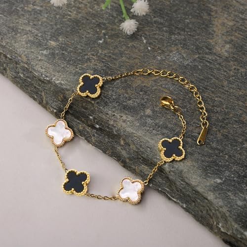 Trendy Clover Bracelet ( Black & White ) 18K GOLD PLATED ANTI TARNISH BRACELET