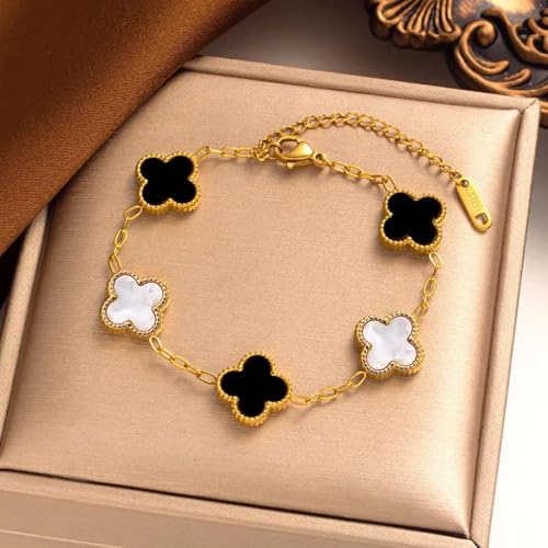 Trendy Clover Bracelet ( Black & White ) 18K GOLD PLATED ANTI TARNISH BRACELET