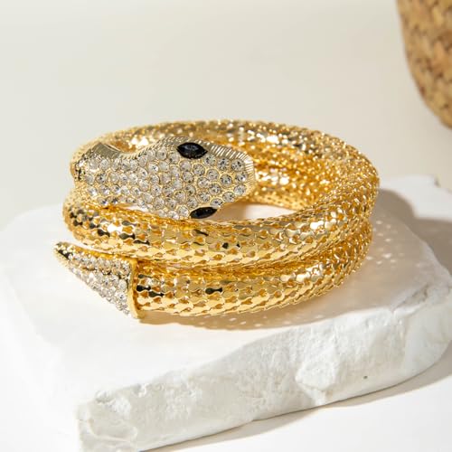 Snake Design Gold Plated Adjustable Bracelet with Black Eyes – Fashion Jewelry
