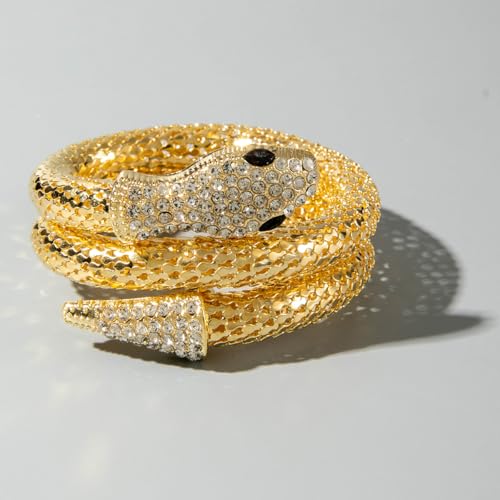 Snake Design Gold Plated Adjustable Bracelet with Black Eyes – Fashion Jewelry