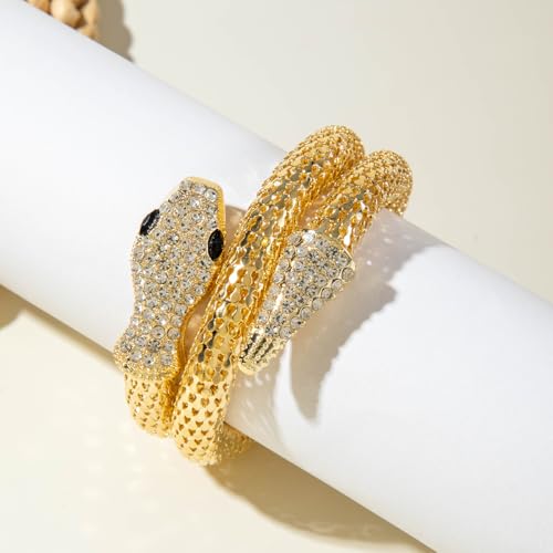 Snake Design Gold Plated Adjustable Bracelet with Black Eyes – Fashion Jewelry