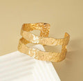 Double Layer Cuff Bangle – Textured Gold Tone Open Bracelet for Women