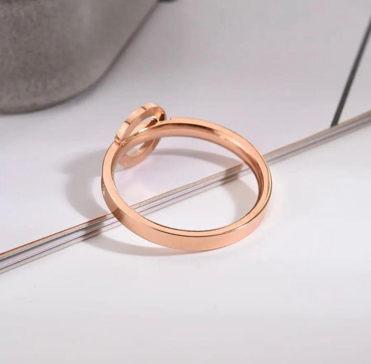 Rose Gold Plated Stainless Steel Roman Numeral Ring with Cubic Zirconia – Women